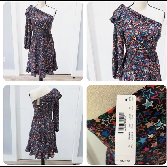 Only worn once! Gorgeous one shoulder JCrew kaleidoscope star print navy dress! - Picture 3 of 5